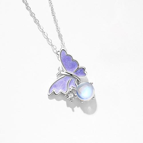 925er Sterling Silber Halskette, mit Lampwork, Schmetterling, verschiedene Stile für Wahl & für Frau & Emaille & mit Strass, Länge ca. 16-18 ZollInch, verkauft von PC