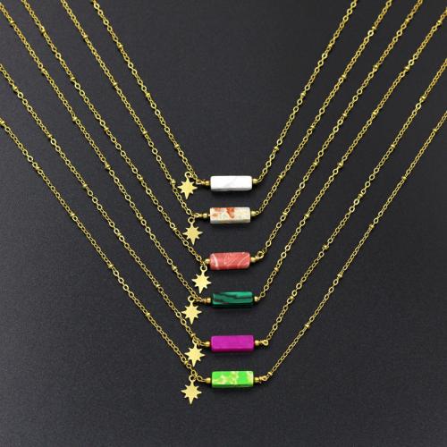 Collier bijoux de pierre gemme, Acier inoxydable 304, avec Pierre naturelle, Placage de couleur d'or, bijoux de mode, plus de couleurs à choisir, Vendu par PC