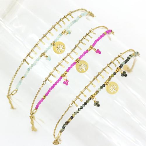 Stainless Steel Jewelry Bracelet 304 Stainless Steel with Natural Stone gold color plated fashion jewelry Sold By PC