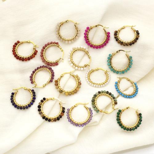 Acier inoxydable Levier Retour Earring, Acier inoxydable 304, avec Pierre naturelle, Placage de couleur d'or, bijoux de mode, plus de couleurs à choisir, Vendu par paire
