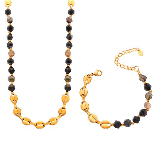 Conjuntos de joyería de acero inoxidable, acero inoxidable 304, con Piedra natural, 18K chapado en oro, diferentes estilos para la opción & para mujer, Vendido por UD