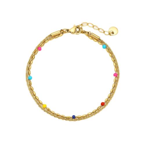 Stainless Steel Jewelry Bracelet 304 Stainless Steel 18K gold plated Double Layer & for woman & enamel Sold By PC