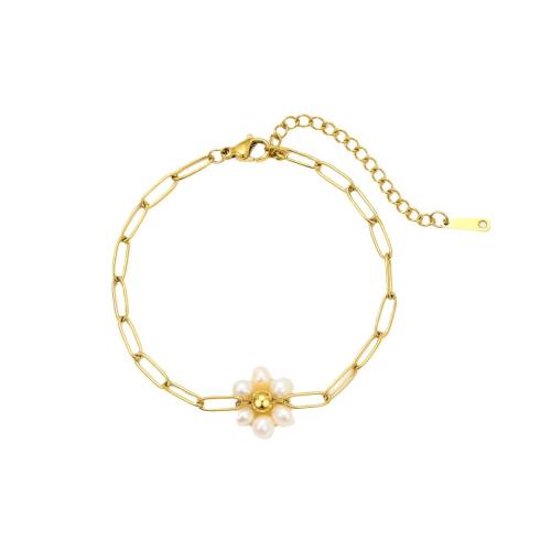 Stainless Steel Jewelry Bracelet 304 Stainless Steel with Plastic Pearl 18K gold plated fashion jewelry & for woman Sold By PC