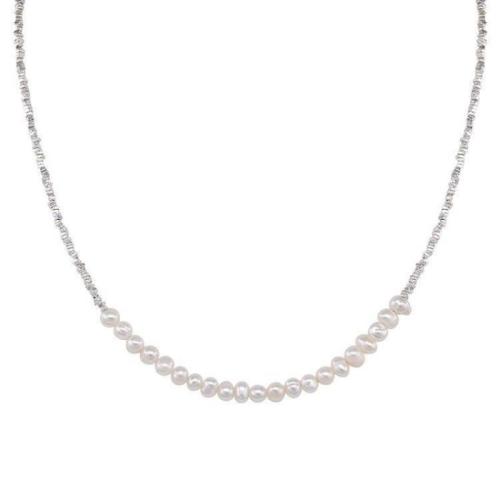 Brass Necklace with Glass Pearl with 5cm extender chain plated fashion jewelry & for woman Length Approx 40 cm Sold By PC