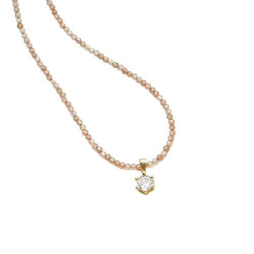 Brass Necklace with Glass Beads & Cubic Zirconia with 5cm extender chain plated fashion jewelry & for woman Length Approx 40 cm Sold By PC
