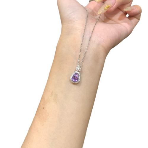 Collier en laiton, avec zircon cubique & résine, avec 5cm chaînes de rallonge, Placage, bijoux de mode & pour femme, violet, Longueur Environ 40 cm, Vendu par PC