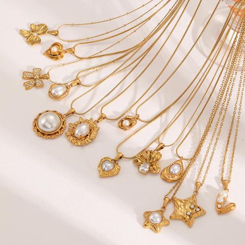 Stainless Steel Jewelry Necklace 304 Stainless Steel gold color plated fashion jewelry & with rhinestone Crystal Gold Sold By PC