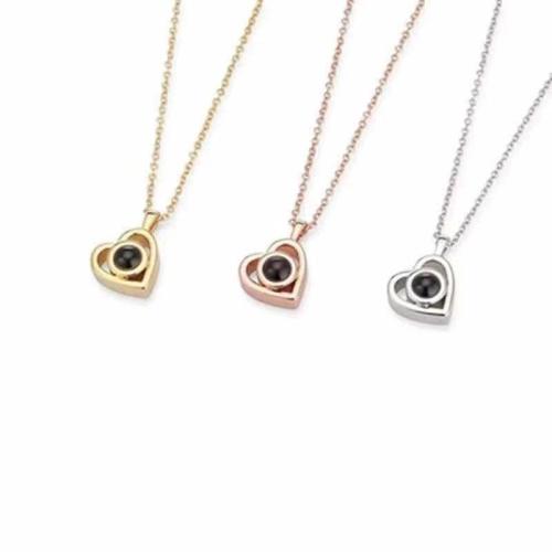 Argent sterling 925 Collier de projection miniature, coeur, unisexe & creux, plus de couleurs à choisir, Longueur Environ 16-20 pouce, Vendu par PC