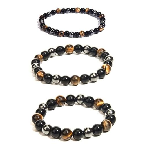 Tiger Eye Bracelet with Iron Rock & Glass Round handmade & Unisex Sold By PC
