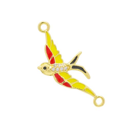 Brass Jewelry Connector swallow gold color plated DIY & micro pave cubic zirconia & enamel Sold By PC