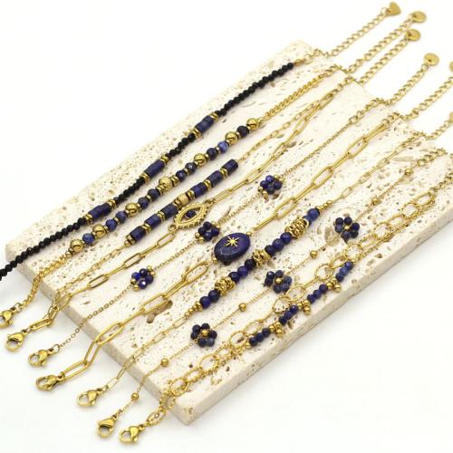 Bransoleta ze stali nierdzewnej, Stal nierdzewna 304, ze Lapis Lazuli, Platerowane w kolorze złota, biżuteria moda, dostępnych więcej kolorów, 170x120x10mm, sprzedane przez PC