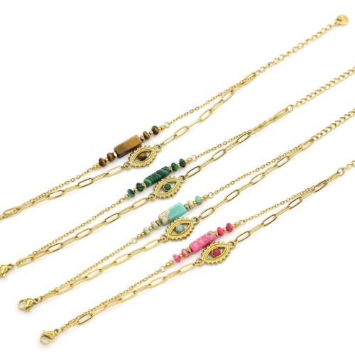 Bracelets de pierres précieuses, Acier inoxydable 304, avec Pierre naturelle, Placage de couleur d'or, Double couche & bijoux de mode, plus de couleurs à choisir, Vendu par PC