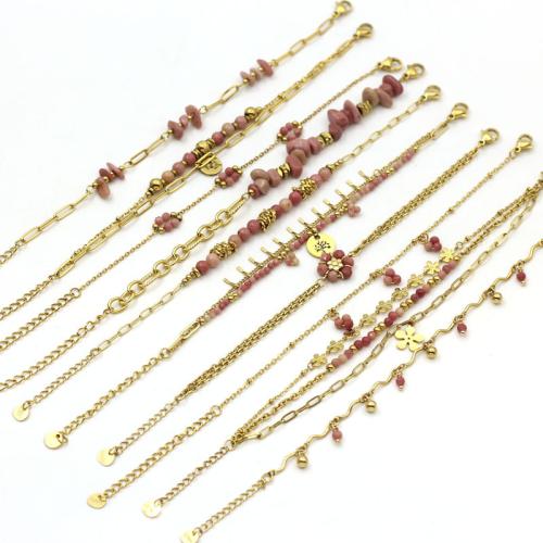 Stainless Steel Jewelry Bracelet 304 Stainless Steel with Rhodochrosite gold color plated fashion jewelry Sold By PC
