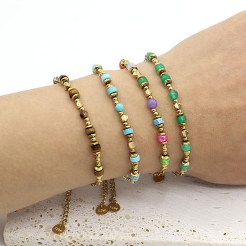 Pulseira  de jóias de aço inox, Aço inoxidável 304, with Pedra natural, cromado de cor dourada, joias de moda, Mais cores pare escolha, vendido por PC