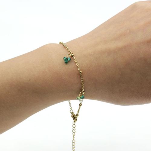 Stainless Steel Jewelry Bracelet 304 Stainless Steel with Crystal gold color plated fashion jewelry green Sold By PC