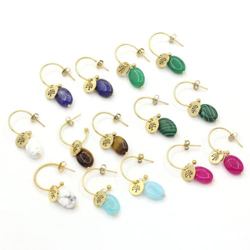 Stainless Steel Drop Earring 304 Stainless Steel with Natural Stone & Crystal gold color plated fashion jewelry Sold By Pair