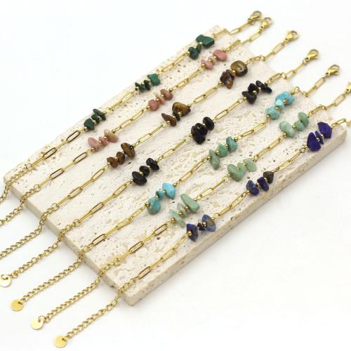 Pulseira  de jóias de aço inox, Aço inoxidável 304, with Pedra natural, cromado de cor dourada, joias de moda, Mais cores pare escolha, vendido por PC