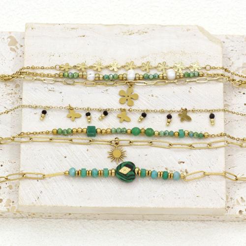 Stainless Steel Jewelry Bracelet 304 Stainless Steel with Natural Stone & Freshwater Pearl & Crystal gold color plated fashion jewelry Sold By PC