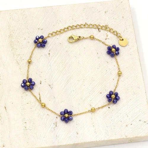Stainless Steel Jewelry Bracelet 304 Stainless Steel with Crystal gold color plated fashion jewelry Sold By PC