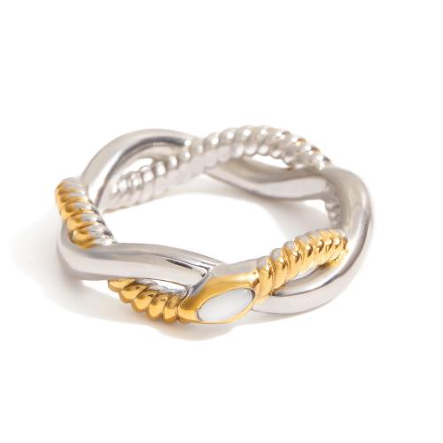 Stainless Steel Finger Ring 304 Stainless Steel with White Shell plated & for woman & two tone & hollow Sold By PC