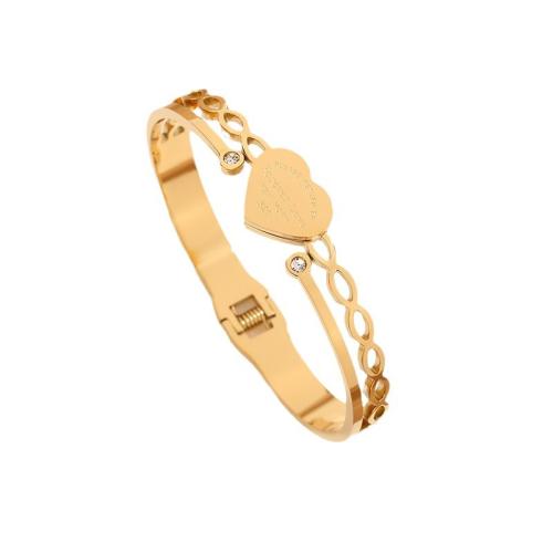Bracelet d'acier titane, Placage, Double couche & pour femme & avec strass & creux, plus de couleurs à choisir, Inner diameter :50x60mm, Vendu par PC