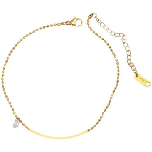 Fashion Jewelry Anklet, Acier titane, avec zircon cubique, avec 5cm chaînes de rallonge, Plaqué or 18K, bijoux de mode & pour femme, Longueur Environ 21 cm, Vendu par PC