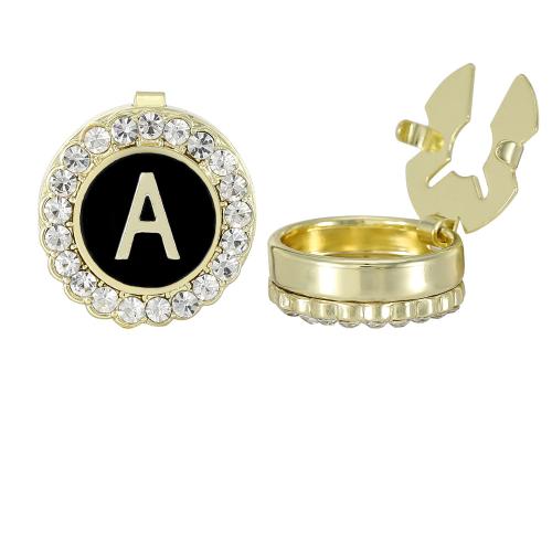 Gemelos, aleación de zinc, Esférico, chapado en color dorado, para hombre & esmalte & con diamantes de imitación, Vendido por Par