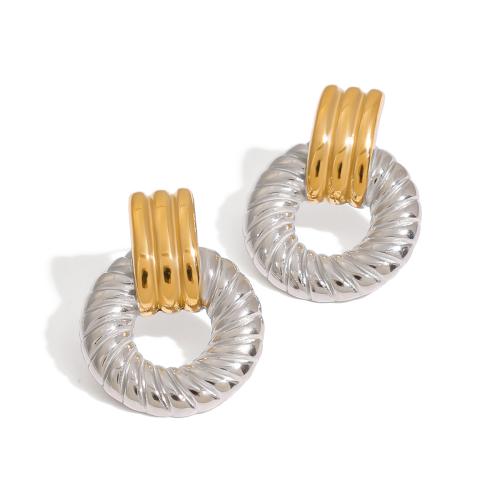 Stainless Steel Stud Earrings 304 Stainless Steel plated for woman & two tone & hollow Sold By Pair