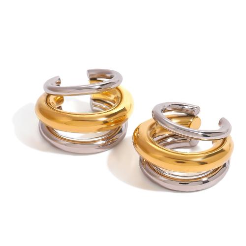 304 Stainless Steel Earring Clip three layers & for woman & two tone plated Sold By Pair