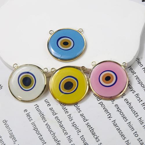 Brass Jewelry Pendants with Resin Round plated DIY & enamel & double-hole nickel lead & cadmium free Sold By PC