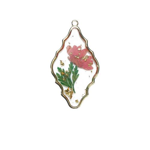 Resin Zinc Alloy Pendants with Dried Flower & Resin Rhombus plated DIY mixed colors Sold By PC