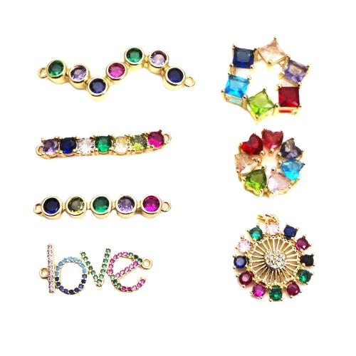 Zircon cubique Micro Pave laiton Connecteur, Placage de couleur d'or, DIY & styles différents pour le choix & pavé de micro zircon, Vendu par PC