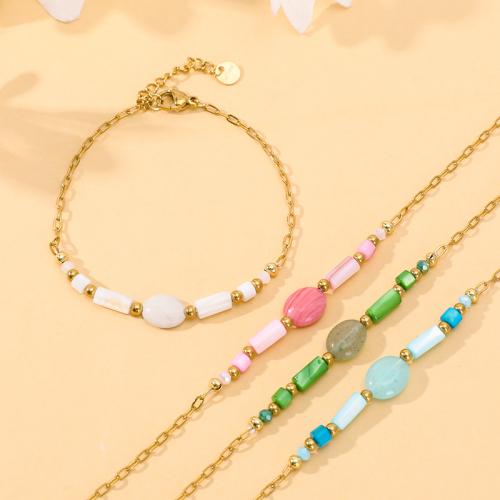 Bracelets de pierres précieuses, Acier inoxydable 304, avec Pierre naturelle & Nacre perles & cristal, Placage de couleur d'or, bijoux de mode, plus de couleurs à choisir, Vendu par PC