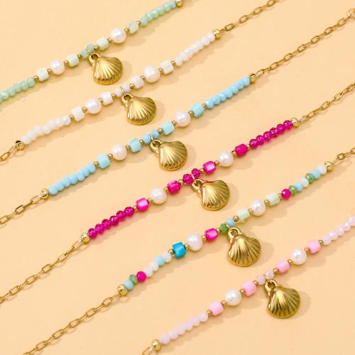Mode Armband, 304 Edelstahl, mit Pearl Shell & Kristall, goldfarben plattiert, Modeschmuck, keine, verkauft von PC