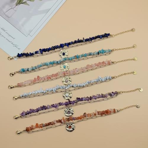 Bracelets de pierres précieuses, Acier inoxydable 304, avec Pierre naturelle, Placage de couleur d'or, bijoux de mode, plus de couleurs à choisir, Vendu par PC