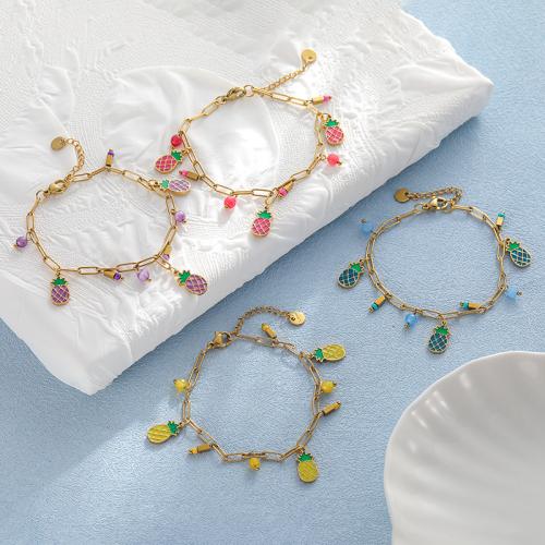 Pulseira  de jóias de aço inox, Aço inoxidável 304, with Seedbead & Pedra natural & Hematita, frutofruto, cromado de cor dourada, joias de moda & esmalte, Mais cores pare escolha, vendido por PC
