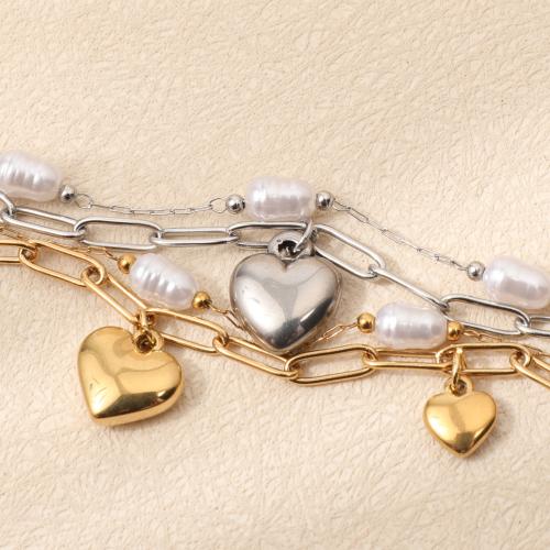 Stainless Steel Jewelry Bracelet 304 Stainless Steel gold color plated fashion jewelry & multilayer & imitation pearl Sold By PC