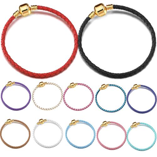PU Leather Bracelet Cord with Zinc Alloy Unisex 3mm Sold By PC