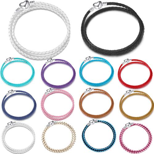PU Leather Bracelet Cord with Zinc Alloy Heart Double Layer & Unisex Sold By PC
