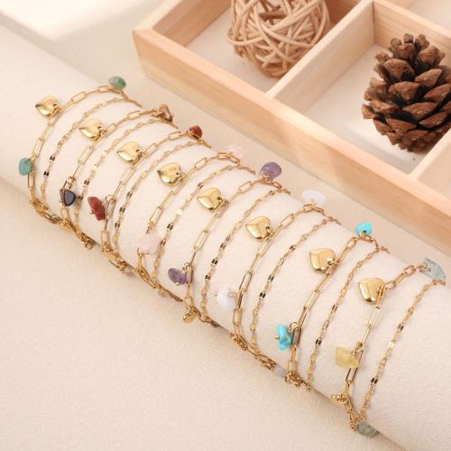 Gemstone Bracciali, 304 acciaio inox, with Pietra naturale, placcato color oro, Doppio strato & gioielli di moda, nessuno, Venduto da PC