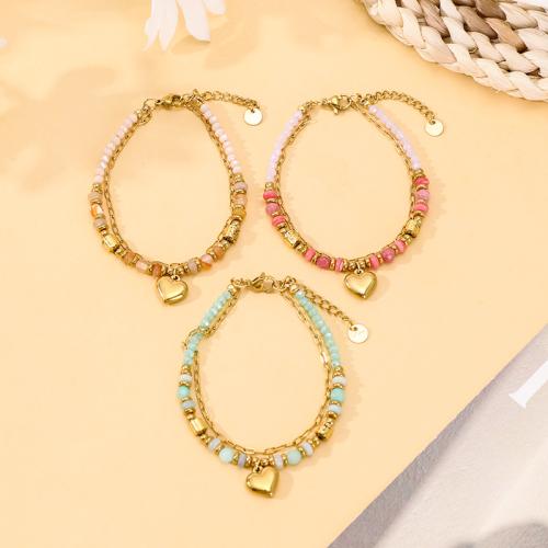 Gemstone Bracciali, 304 acciaio inox, with Pietra naturale & lava & Ematite & cristallo, placcato color oro, Doppio strato & gioielli di moda, nessuno, Venduto da PC