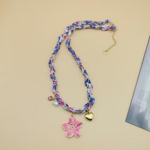 Stainless Steel Jewelry Necklace 304 Stainless Steel with Freshwater Pearl & Rhinestone gold color plated fashion jewelry & enamel Sold By PC