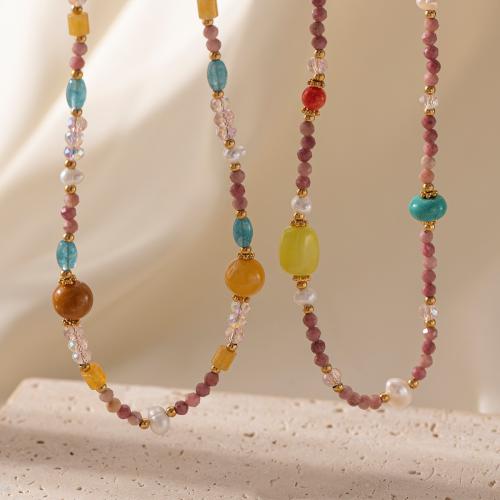 Lampwork Necklace 304 Stainless Steel with ABS Plastic Pearl & Lampwork & Zinc Alloy gold color plated fashion jewelry Sold By PC