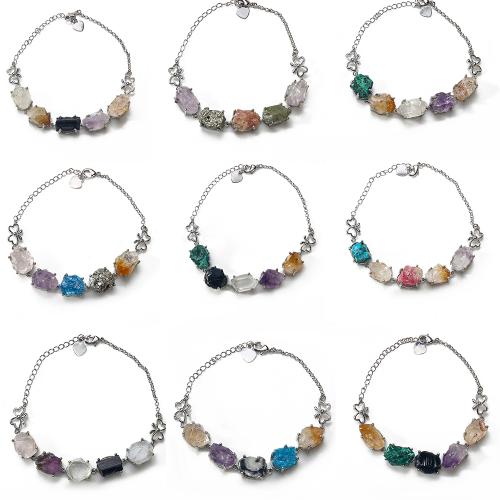 Pulseras de piedras preciosas, con acero inoxidable 304, enviado al azar & Joyería & unisexo, color mixto, longitud aproximado 22.2 cm, Vendido por UD