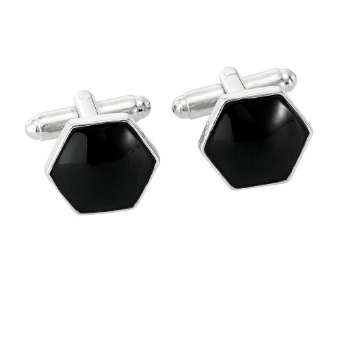 Cufflinks Zinc Alloy Hexagon plated for man & enamel original color Sold By Pair