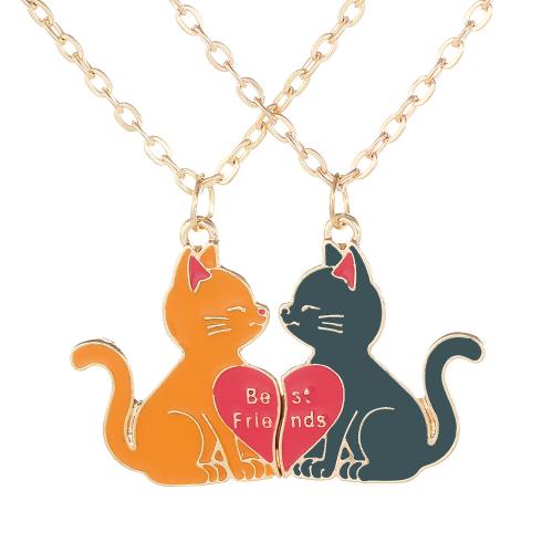 Collar de Aleación de Zinc, chapado, 2 piezas & unisexo & esmalte, dorado, Vendido por Set
