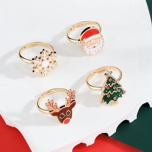 Weihnachten Finger Ring, Zinklegierung, plattiert, Weihnachts-Design & verschiedene Stile für Wahl & für Frau & Emaille, goldfarben, Bohrung:ca. 5mm, verkauft von PC