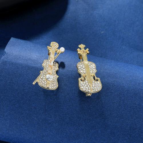 Rhinestone Brooch Zinc Alloy Violin plated Unisex & with rhinestone golden Sold By PC