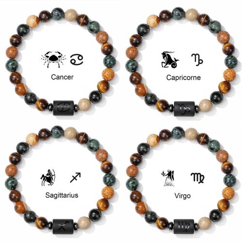 Gemstone Bracciali, Pietra naturale, with filo elastico & diaspro immagine & occhio di tigre, fatto a mano, unisex & stili diversi per la scelta & diversi modelli per la scelta, Lunghezza Appross. 20 cm, Venduto da PC