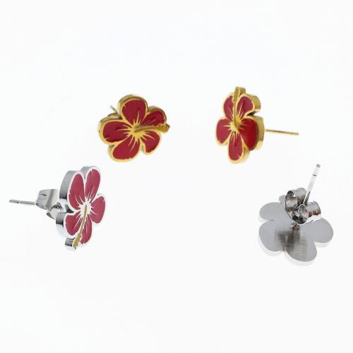 Stainless Steel Stud Earrings 304 Stainless Steel Flower polished fashion jewelry & for woman & enamel 12mm Sold By Pair